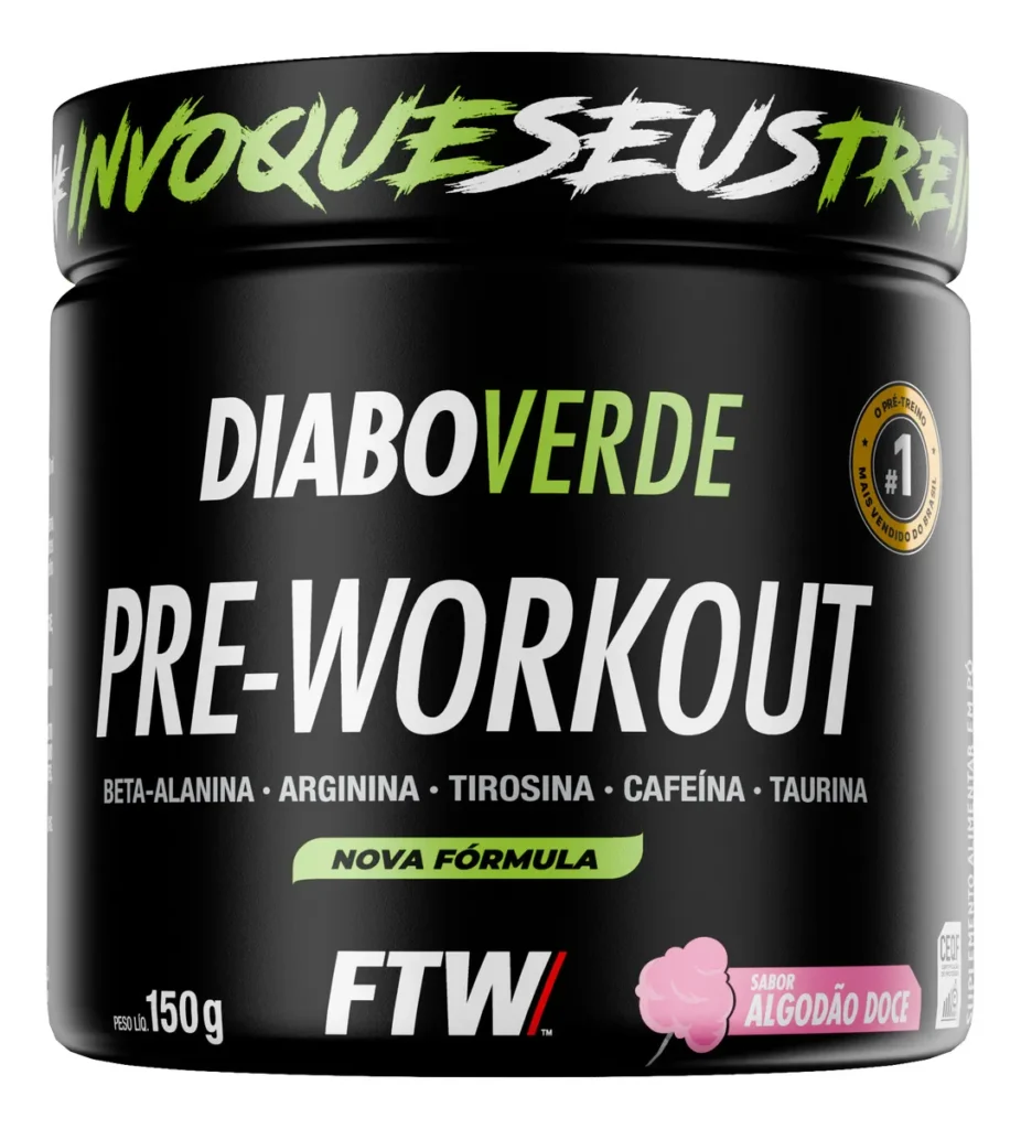 Suplemento Em Pó Pre Treino Pre Workout Pote 150g Sabor Algodão Doce FTW - DIABO VERDE